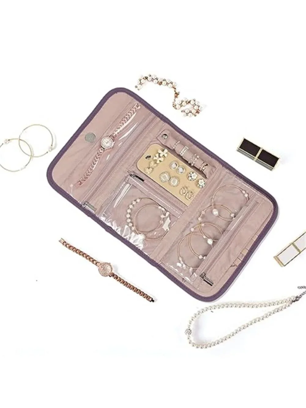 Travel Jewelry Organizer Case Necklace Ring Earring Storage Roll Pouch Bag